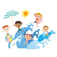 Children play a wave