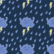 Cute cloud with lightning seamless vector pattern