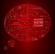 Speech Bubble and New Year on Red Background