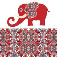 Cartoon elephant with tribal ethnic ornament geometric seamless pattern