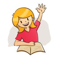 Girl raising hand while study