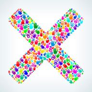 X Sign on Hands Pattern White Background