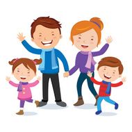 Cheerful family in winter outfits