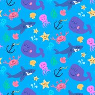 Seamless pattern of cute sea world characters
