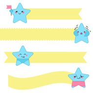 Vector blank template with kawaii stars ribbons for your text