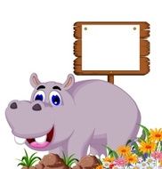 funny hippo cartoon with blank board