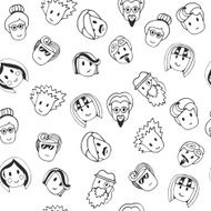 Hand drawn seamless pattern with cute faces