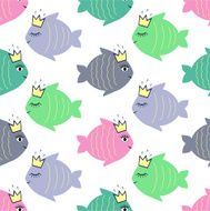 Cute baby shower vector background with smiling fish
