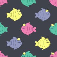 Cute seamless pattern with smiling fish