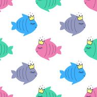 Seamless pattern with smiling sleeping fish