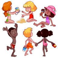 Kids on the beach Outline N4