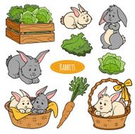 Set of cute farm animals and objects vector family rabbit