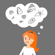 Young red-headed girl dreams of the good life