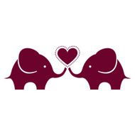 Two cute elephants holding a heart