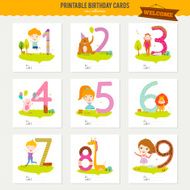 Birthday anniversary numbers with cute animals and kids N2