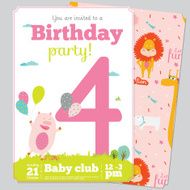 Birthday Party Invitation card template with cute numbers animals and N5