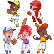 Cartoon kids playing baseball
