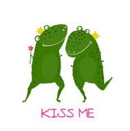 Two Frogs Prince and Princess in Love Kissing