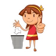 Put trash in its place girl trowing waste