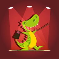 Happy cute cartoon dinosaur at the stage with spotlights