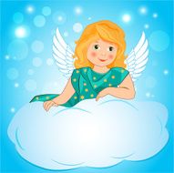 Illustration a Little Girl Angel wings on cloud