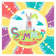Summer greeting card with rabbit