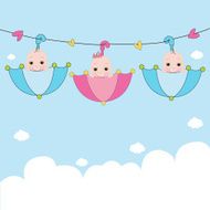 Triplets with umbrella baby shower card