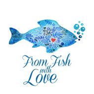 Watercololor vector patterned fish blue illustration