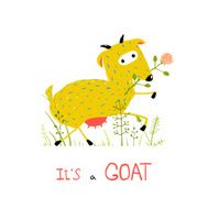 Childish Colorful Fun Cartoon Goat Eating Flower