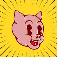 Vintage cartoon pig character face smiling piglet