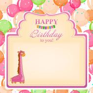 Children&#039;s congratulatory background with a pink giraffe