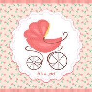 Baby stroller in abstract baby background pink flowers