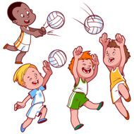 Cartoon kids playing volleyball