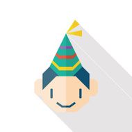 Birthday party boy flat icon with long shadow