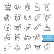 Set of vector hand drawn baby icons clothes toys food