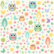 Floral background with owls seamless pattern N2