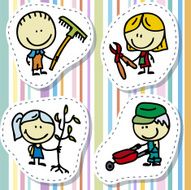 Kids with garden tools