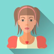 Flat style square shaped female character icon with shadow N2