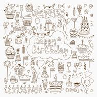 Hand drawn Birthday elements Set of vector birthday party elements