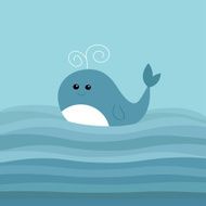 Whale in the ocean with blue waves Kids background Flat