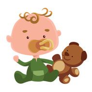 Cute baby with a teddy bear vector illustration cartoon character