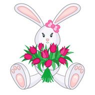 Bunny with bouquet of tulips