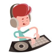 Dj playing music beats vector illustration cartoon character