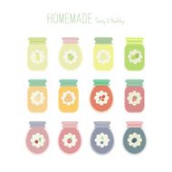 Set of jam jars with labels