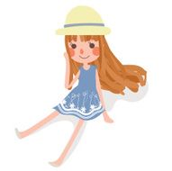 cute girl in sit pose wear hat and dress