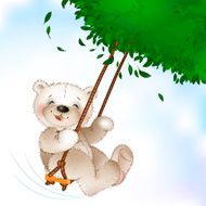 Happy Teddy bear riding on a swing N2