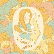 Cute wedding card with rabbit and girl in love N2