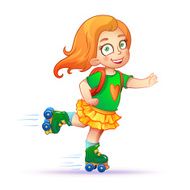 Little girl rides on roller skates N2