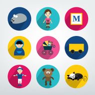 Collection of colorful kids toys icon