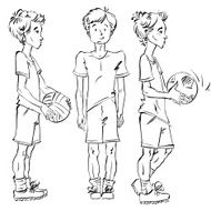 Set of vector full-length hand-drawn Caucasian teens